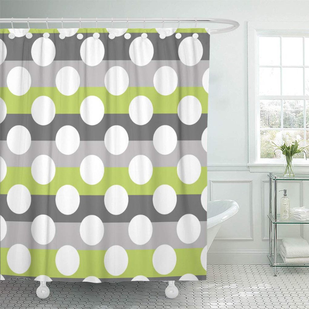 CYNLON Circles Green Gray White Modern Polka Dot Pattern Retro Bathroom Decor Bath Shower
