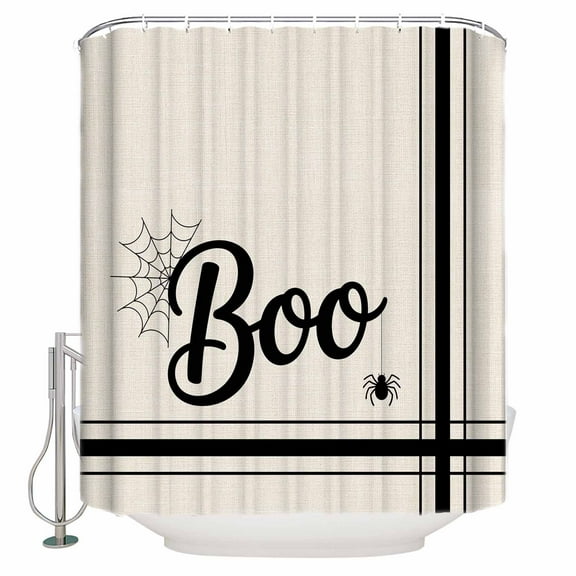 Halloween Boo Shower Curtain Set ,Waterproof Fabric Shower Curtains Cowweb Black Striped Retro Linen Texture Shower Curtains for Bathroom,Bathroom Decor 36"x72"
