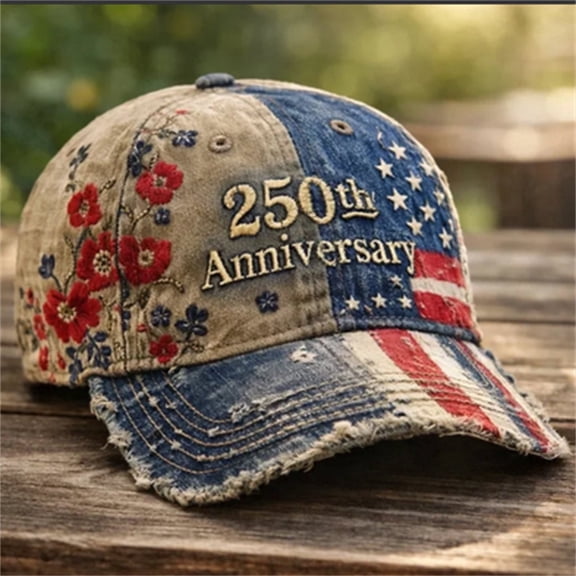 250 Anniversary USA Hat 250Th Birthday 1776-2026 Embroidered Distressed Denim Cap Adjustable Baseball Cap for Women Men #03 Blue, One Size