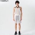 thumbnail image 5 of Monos de estilo americano INCERUN 2024, monos de malla hueca a la moda para hombre, monos casuales sexis con perspectiva, monos finos sin mangas S-5XL, 5 of 5
