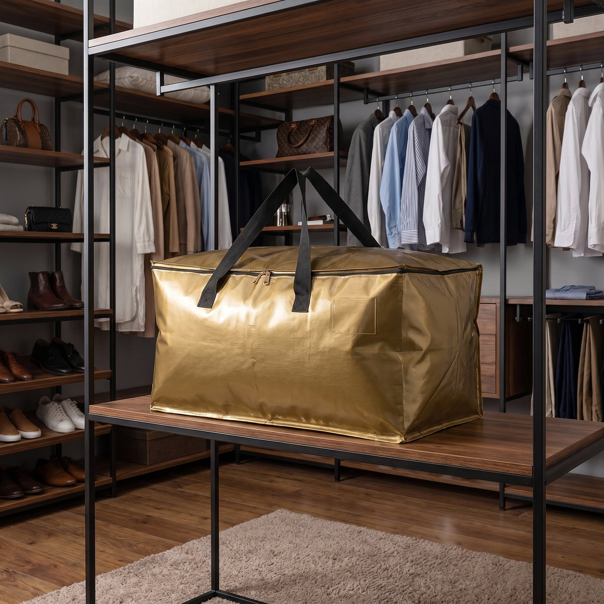 Unique Bargains Waterproof Hard-wearing Storage Duffel Bag Gold 27.2"x14.2"x13.8"