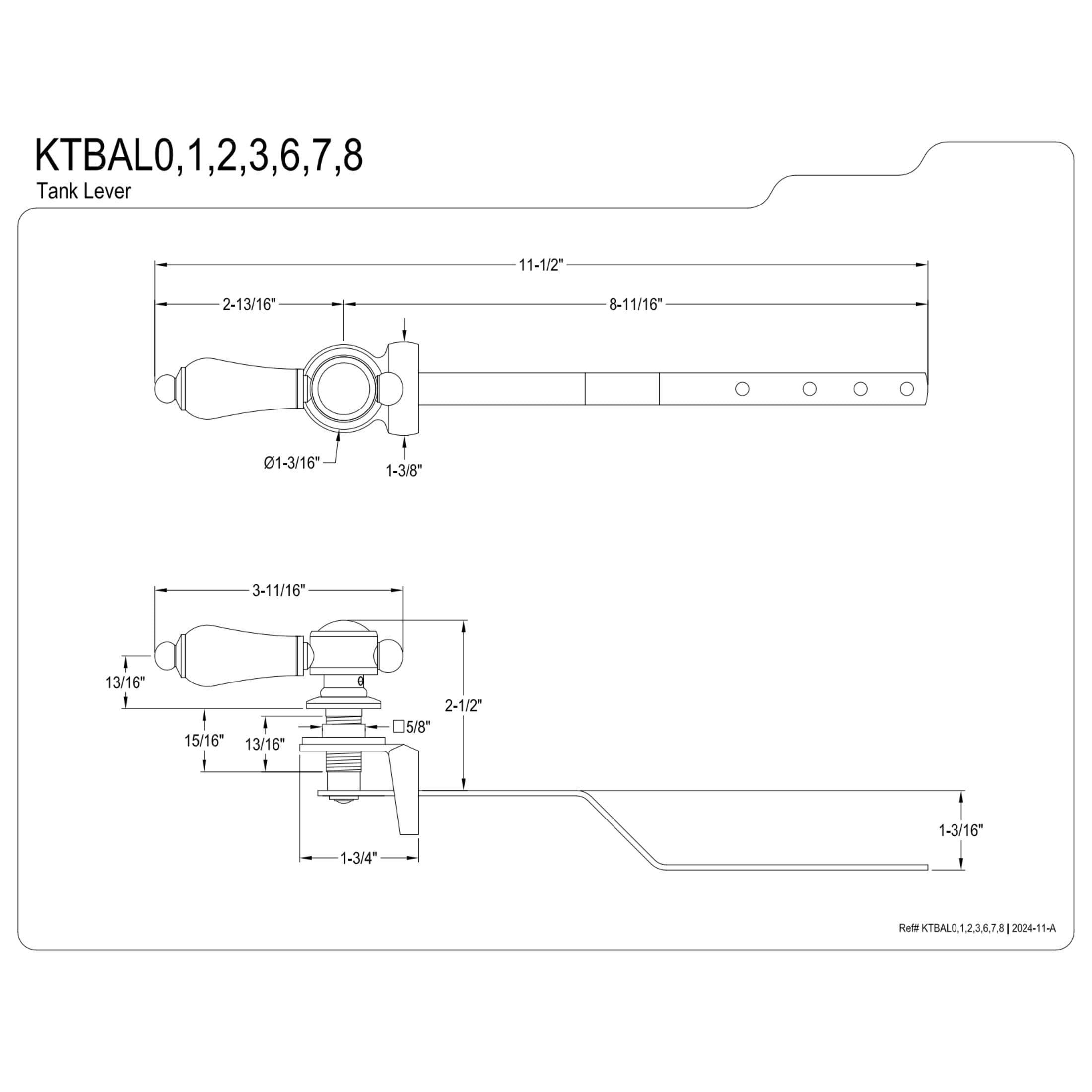 Kingston Brass KTBAL6 Heirloom Front Mount Toilet Tank Lever in Polished Nickel