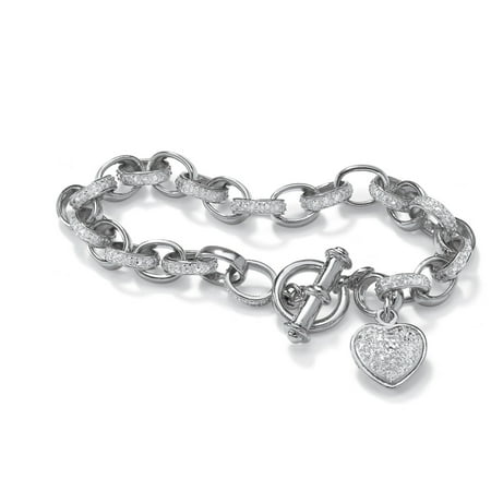 - Diamond Accent Heart Charm Bracelet in Platinum over .925 Sterling Silver