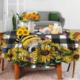 thumbnail image 3 of Sunflower Round Tablecloth 60 Inch, Gnomes Table Cloth With Black Buffalo Plaid, Polyester Vintage for Picnic Party Dinner, 3 of 6