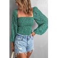 thumbnail image 4 of ABPHQTO Top verde fruncido con cuello cuadrado y manga farol para mujer, 4 of 5