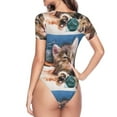 thumbnail image 4 of Easygdp Playful Cat Women's One-Piece Swimsuit Slim Fit Crew Neck Bodysuit Athletic Swimwear with Concealed Buckle - XX-Large, 4 of 9