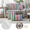 thumbnail image 6 of Pink Green Blue Stripe Outdoor Waterproof Pillow Covers, Farmhouse Stripes Contemporary Decorative Rectangle Throw Pillowcase Sofa Cushion Sham for Patio/Couch/Chair, 20"x12" 2 Pack, 6 of 8