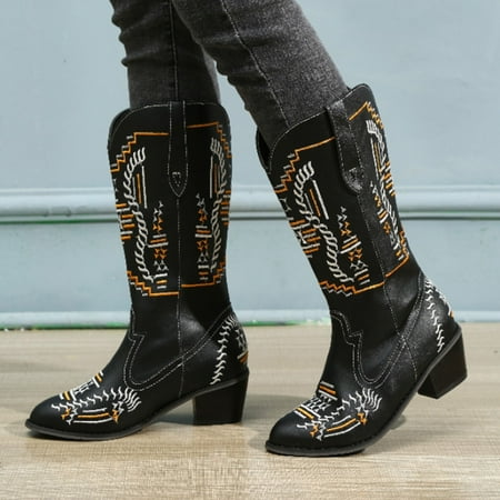 

Tawop Winter Boots For Women Waterproof Snow Fashion Printed Casual Pointed Toe Short Boots Mid-Heel Shoes Heel Boots Jedi Boots