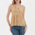 thumbnail image 5 of Feancey Sequin Halter Tops for Women Ruffle Hem Flowy Tunic Top Dressy Trendy Adjustable Spaghetti Strap Glitter Tank Tops Spring Sparkly Party Blouse Gold M, 5 of 8