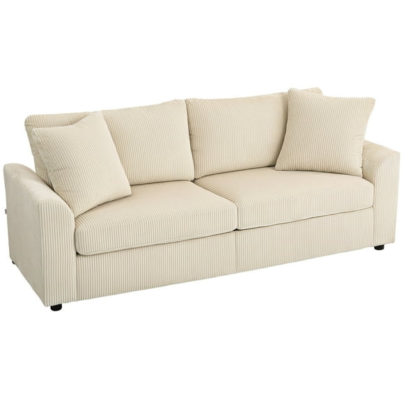 HOMCOM 3 Seater Sofa, Upholstered Sofa Couch for Bedroom, Cream