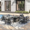 thumbnail image 6 of RoyalCarft Aluminum Patio Furniture Set with Fire Pit Table, 5 Piece Metal Outdoor Furniture with Water-Resistant Cushions, Modern Patio Conversation Set for Balcony, Front Porch, and Backyard, Grey, 6 of 7