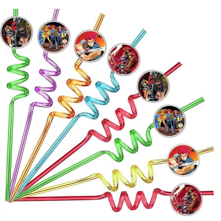 Drinking Straws ThunderCats Party Favors Reusable Plastic Beverages Birthday Supplies Decoration 8pcs