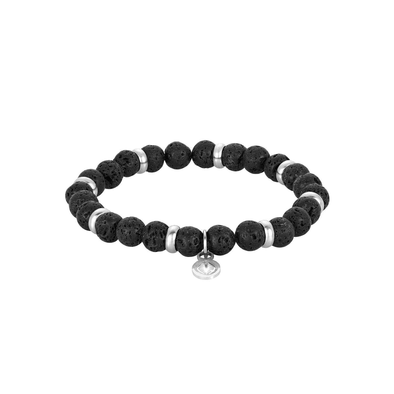 Mystigrey Rio Stainless Steel Bead Bracelet in Black Lava Rock in Large for Men and Women