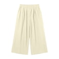 thumbnail image 4 of Women's Linen Blend Wide Leg Cropped Pants Elastic Waist Casual Summer Capri Trousers with Pockets Lightweight Breathable Palazzo Lounge Wear for Everyday Comfort, 4 of 7