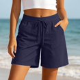 thumbnail image 4 of Gyujnb Women High Waist Cotton Linen Shorts Adjustable Drawstring Waist Casual Summer Shorts with Pockets,Navy, 4 of 5