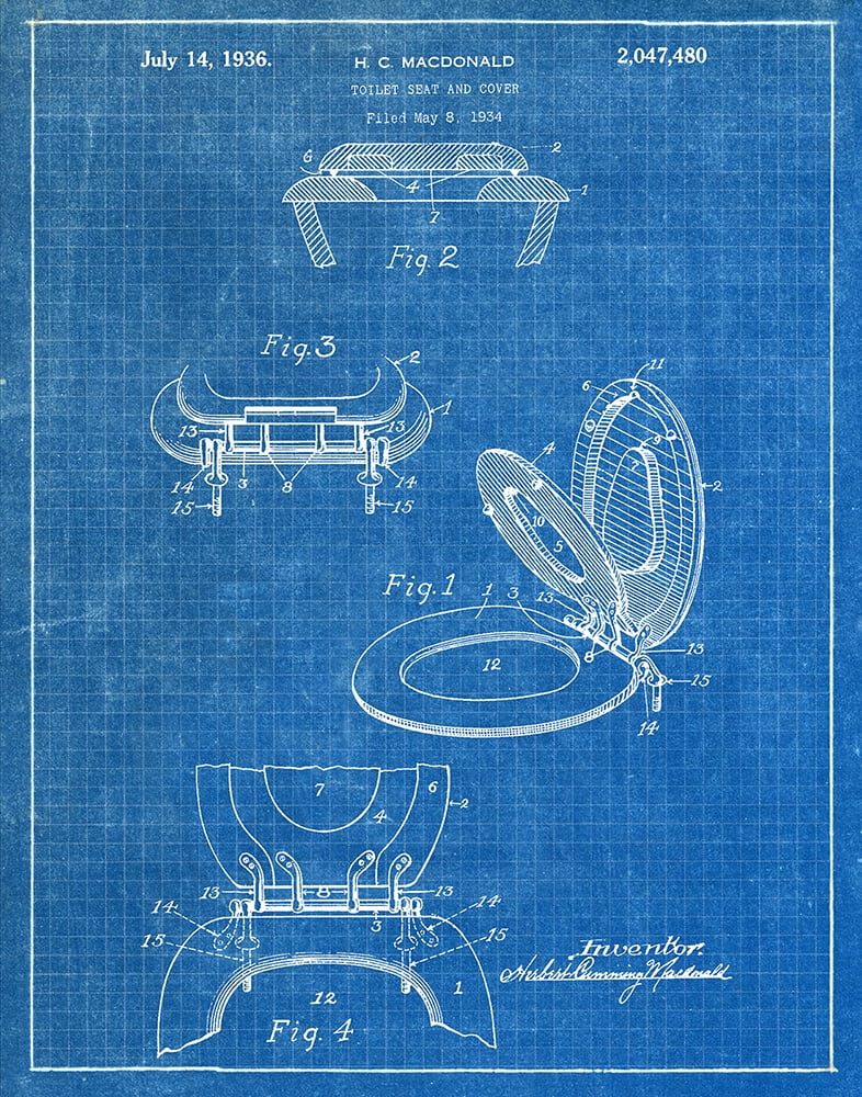 Original Toilet Seat Artwork Submitted In 1936 Bathroom Patent Art