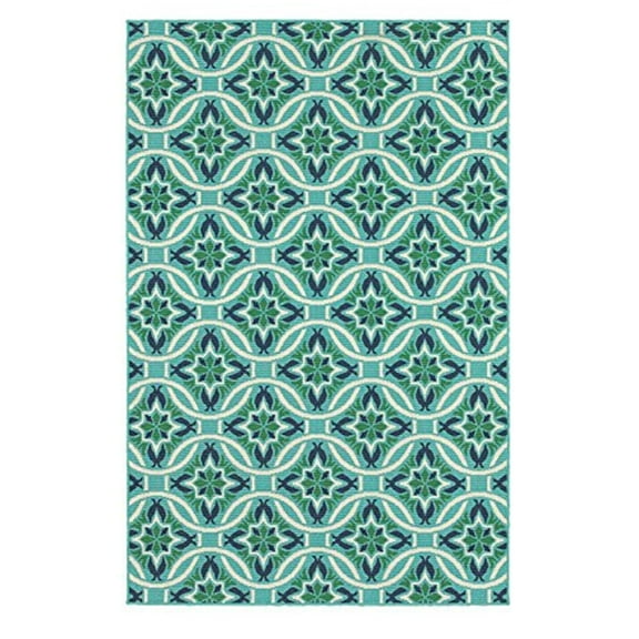 Oriental Weavers Meridian Indoor/Outdoor Rug - 5868L - 3'7" x 5'6" - in Blue/ Green - Moroccan Style, Water, Stain and Fade Resistant, Hose Clean, Patio, Outdoor Living Area Rug