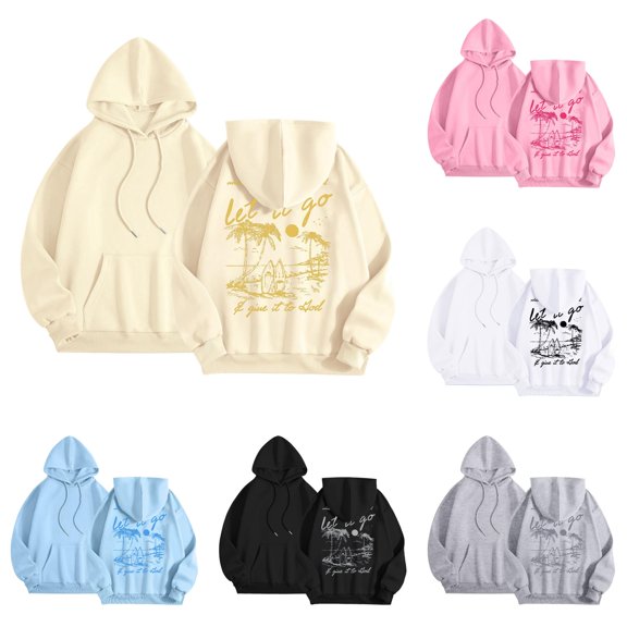 SONXAHE Women's Graphic-Print Oversized Hoodie Loose-Fit Beach Surf Travel Hooded Sweatshirt