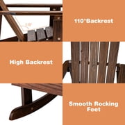 Gymax Kid Adirondack Rocking Chair Outdoor Solid Wood Slatted seat Backrest Coffee