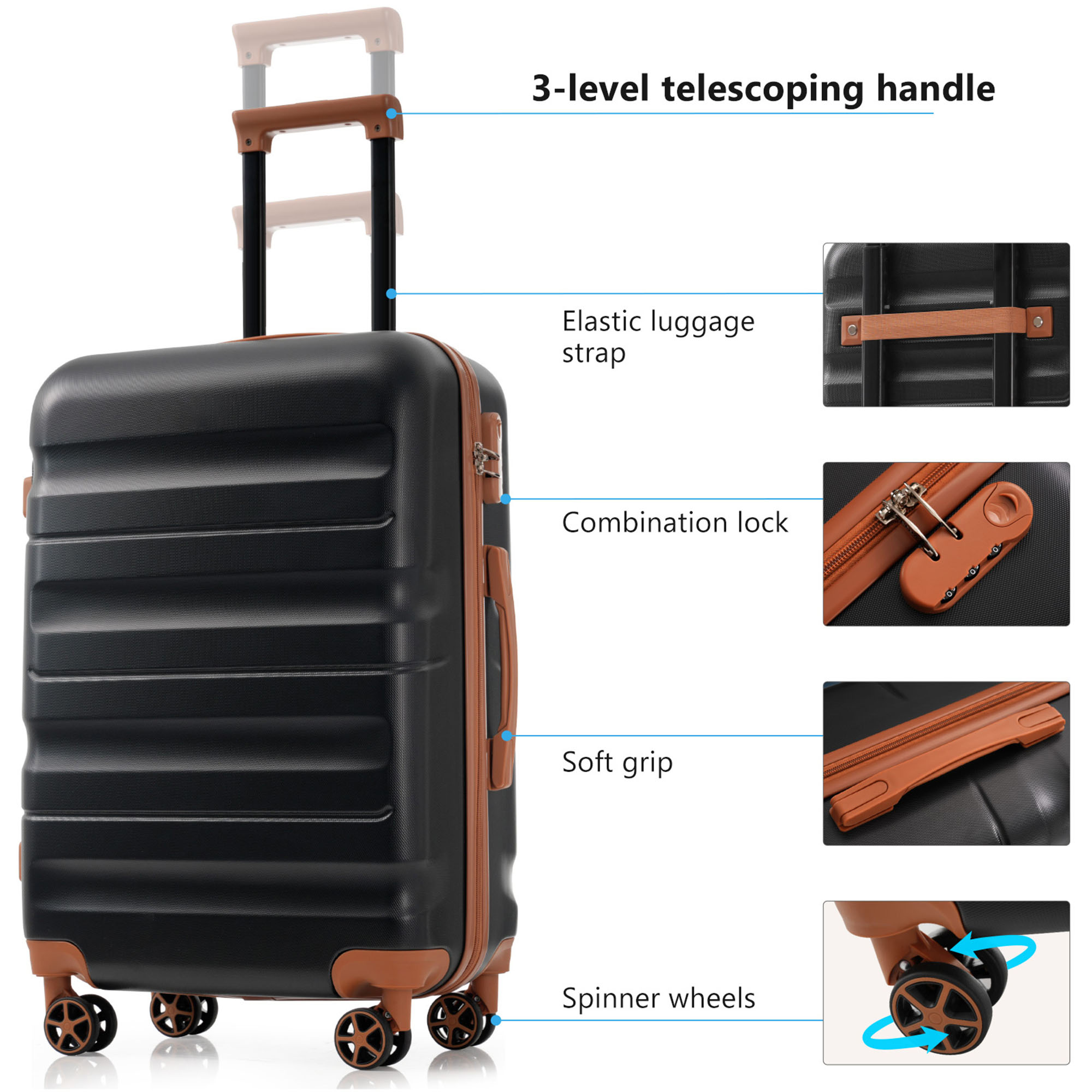 6-Piece ABS Hardshell Luggage Set - Lightweight & Durable Suitcases with Dual Spinner Wheels, Carry-On & Check-In Sizes for Travel & Business