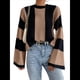 thumbnail image 1 of Suéter de Punto con Cuello Alto y Mangas Acampanadas con Bloques de Color para Mujer Caqui M, 1 of 9