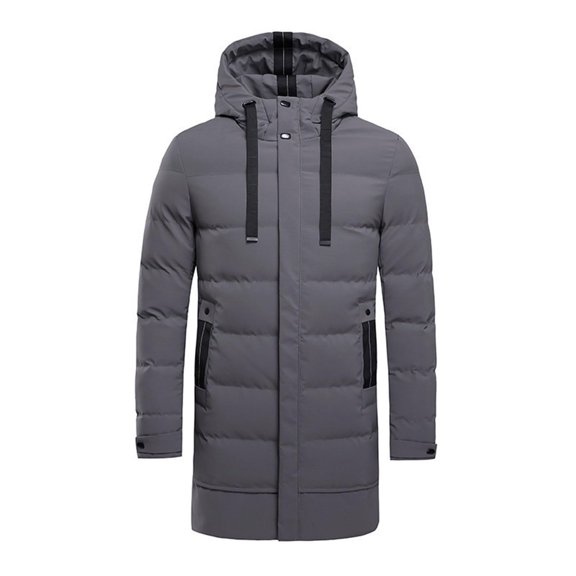 Men's Long Puffer Jacket Winter Warm Hooded Zip Up Quilted Padded Coat with Pockets Outdoor Outerwear