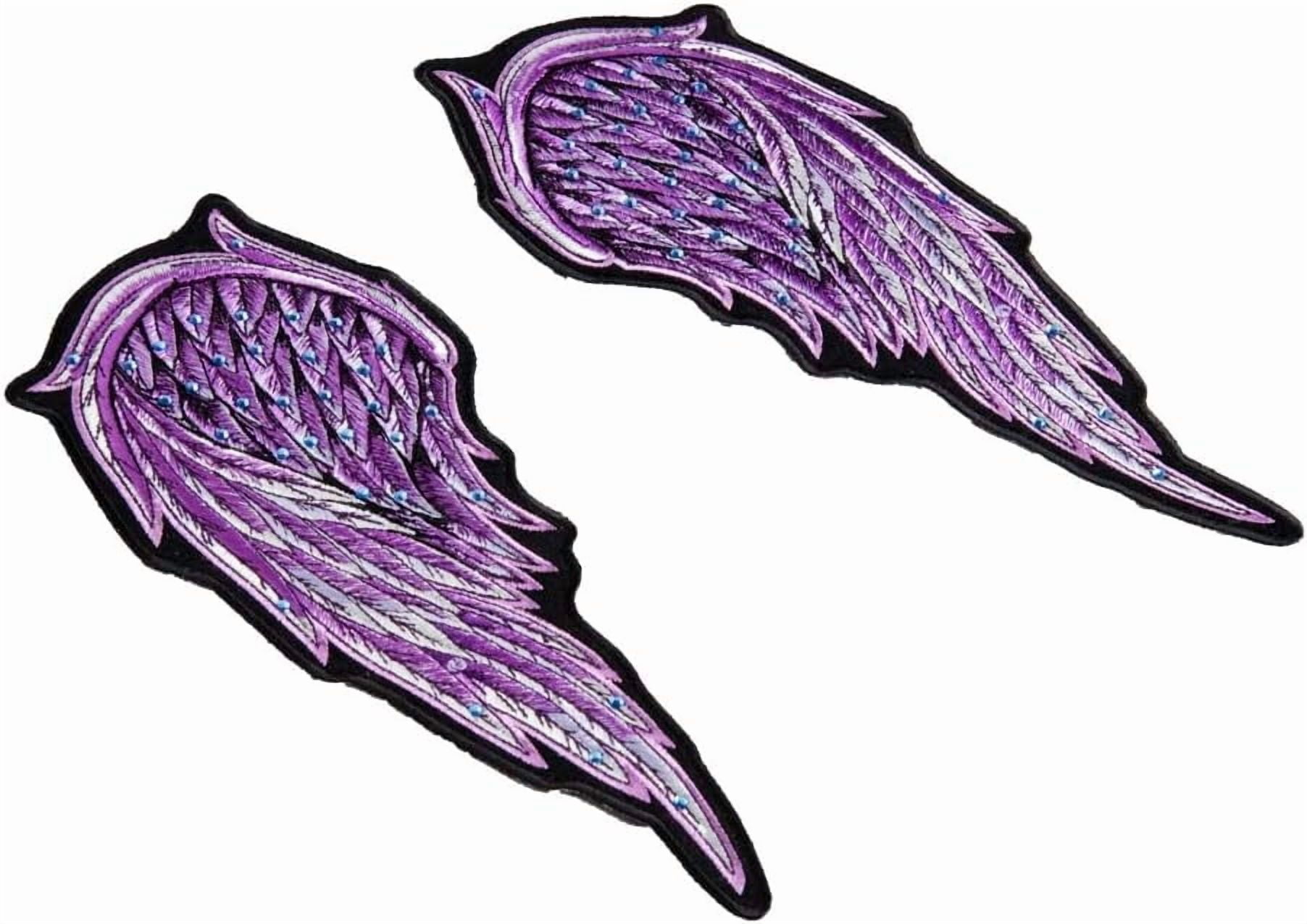 Split Purple Angel Wings Rhinestone Patch, Medium Size