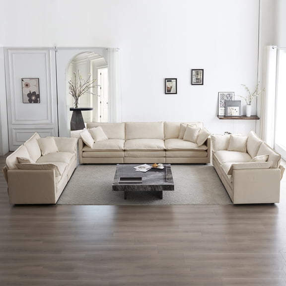 Living Room Beige Chenille : 3 Piece Oversized Comfy , 2 Seater & Sofas, Build - Sofas Materials Sponge Fill