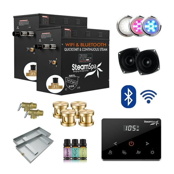 Black Series 24KW Steam Bath Generator with Advanced Touch Screen, BLUETOOTH WIFI Control, and Auto Drain in Gold