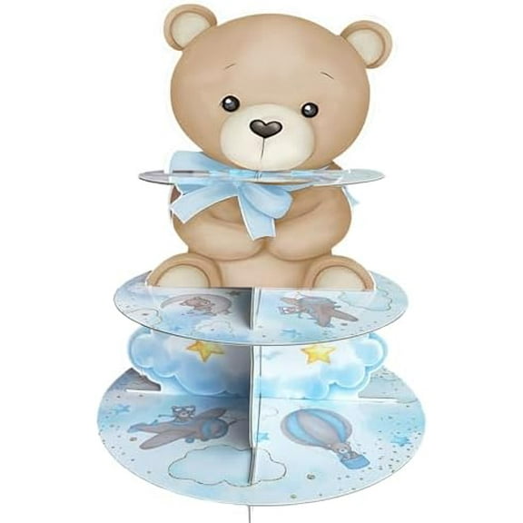 We Can Bearly Wait Baby Shower Cupcake Stand Bearly Wait Baby Shower Decorations Bear Cupcake Topper for Table Decoration 3 Tier Cake Tower Tiered Dessert Stand for Bear Birthday Decoration