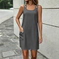 thumbnail image 4 of Shift Dresses for Women Square Neck Sleeveless Button Detail Midi Dress with Pockets Casual Summer Vacation Sundress Dark Gray S, 4 of 7