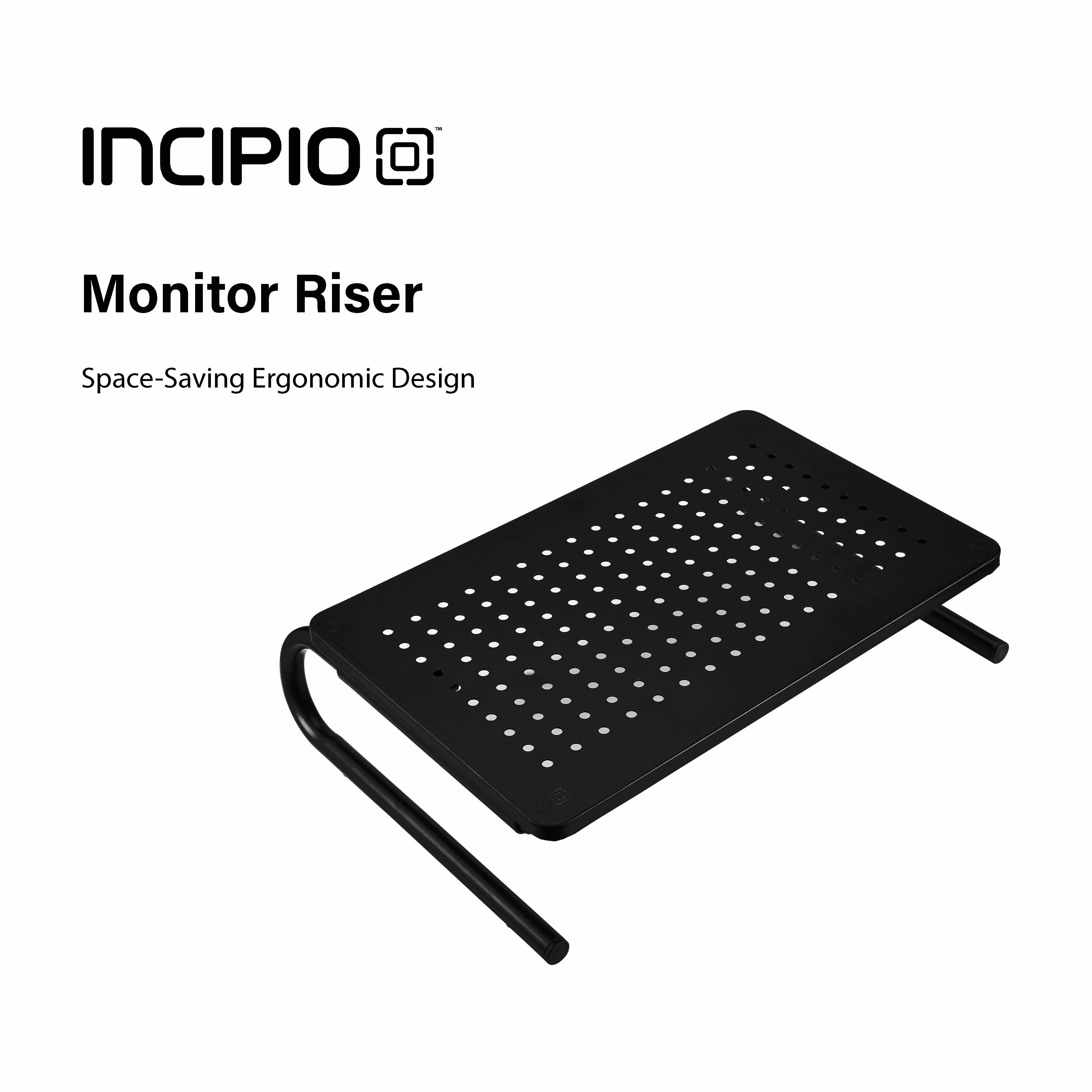 Incipio Monitor Riser Stand, Ergonomic Desk Shelf with Ventilated Surface & Non-Slip Legs, Space-Saving Computer Monitor Stand for Office, Home & Gaming Setup-Black