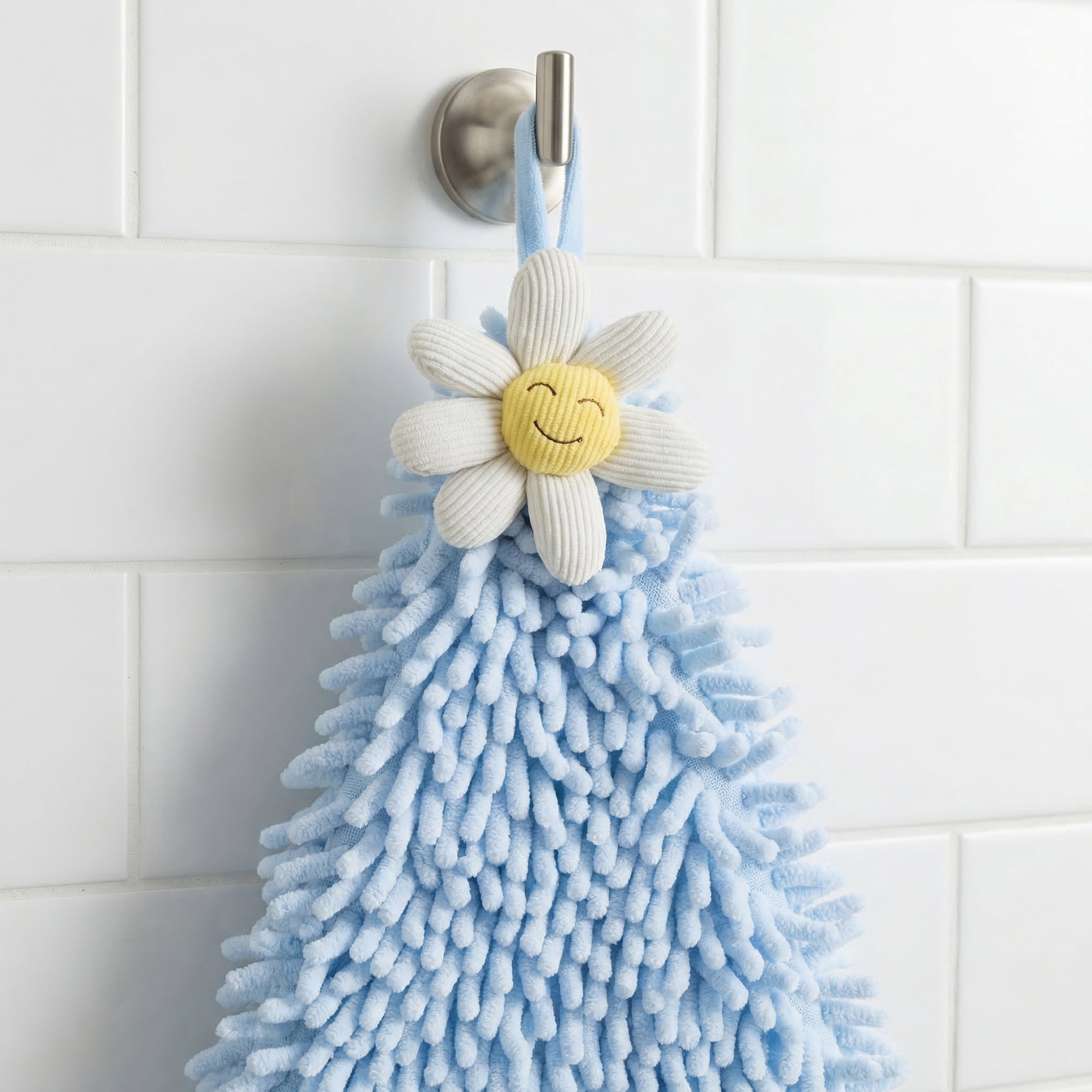 Unique Bargains Soft Absorbent Quick Dry Cute Flower Chenille Hand Towels Blue 12" x 12"