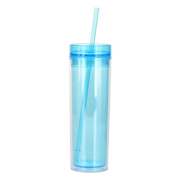 Taza de pajita transparente de doble capa de 450 ml, taza recta de color, taza de agua de doble capa con pajita MFZFUKR BST3034305-4