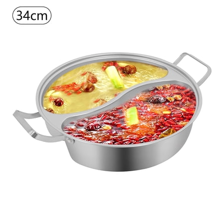 7L Large Hot Pot with Divider – Stainless Steel 304 Double Flavor Yin Yang Pot, 34cm Shabu Shabu Pot for 6-8 People, Induction Gas Compatible with Glass Lid – Family Gathering