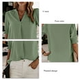 thumbnail image 4 of Camiseta con cuello en V para mujer, manga corta plisada, ajuste holgado, Color puro, blusas informales de verano, 4 of 5