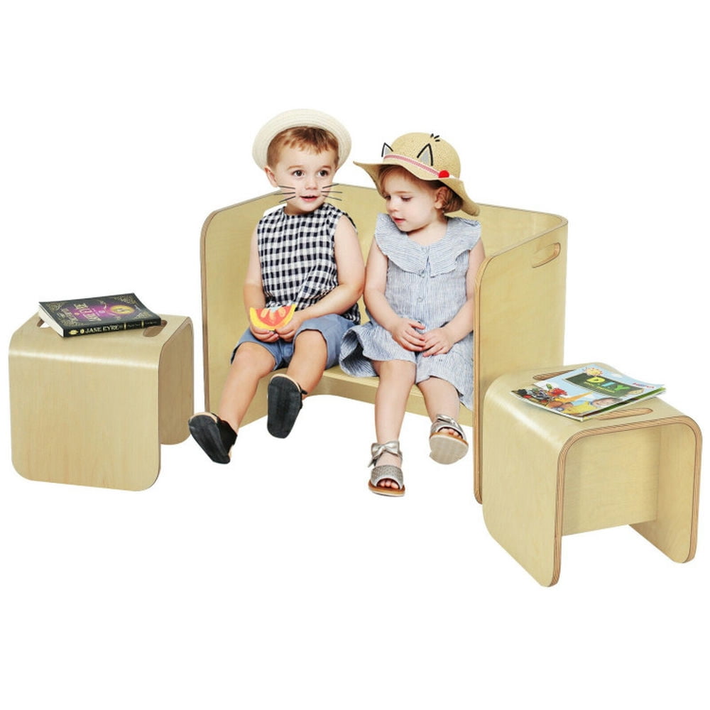 Spaco 3 Pieces Kids Wooden Table and Chair Set , Toddler Table and Chair Set for Arts & Crafts, Snack Time, Homeschooling, Homework