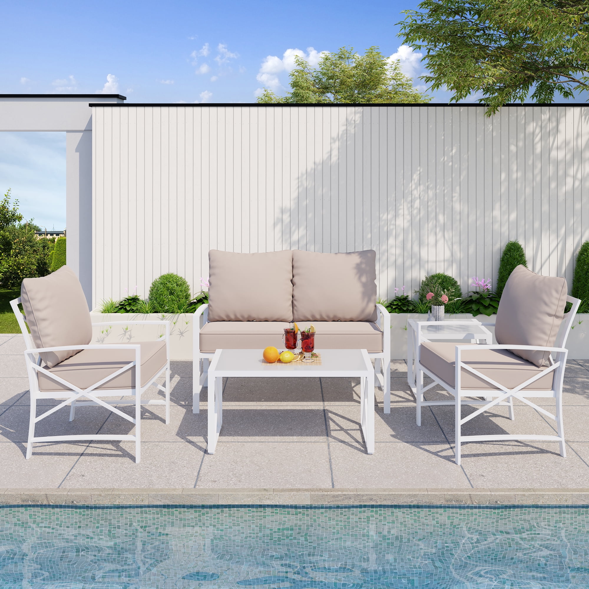 Walsunny 5Piece Patio Furniture Set, Outdoor Furniture with Loveseat