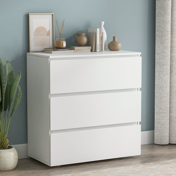 3 Drawer Chest, White Kids Bedroom Dresser with 3 Drawers, Ideal for