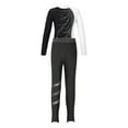 thumbnail image 3 of Alvivi Kids Girls Ice Skating Clothes Sets Long Sleeve Gymnastic Leotard with Tights Pants Outfits White&Black 12, 3 of 5