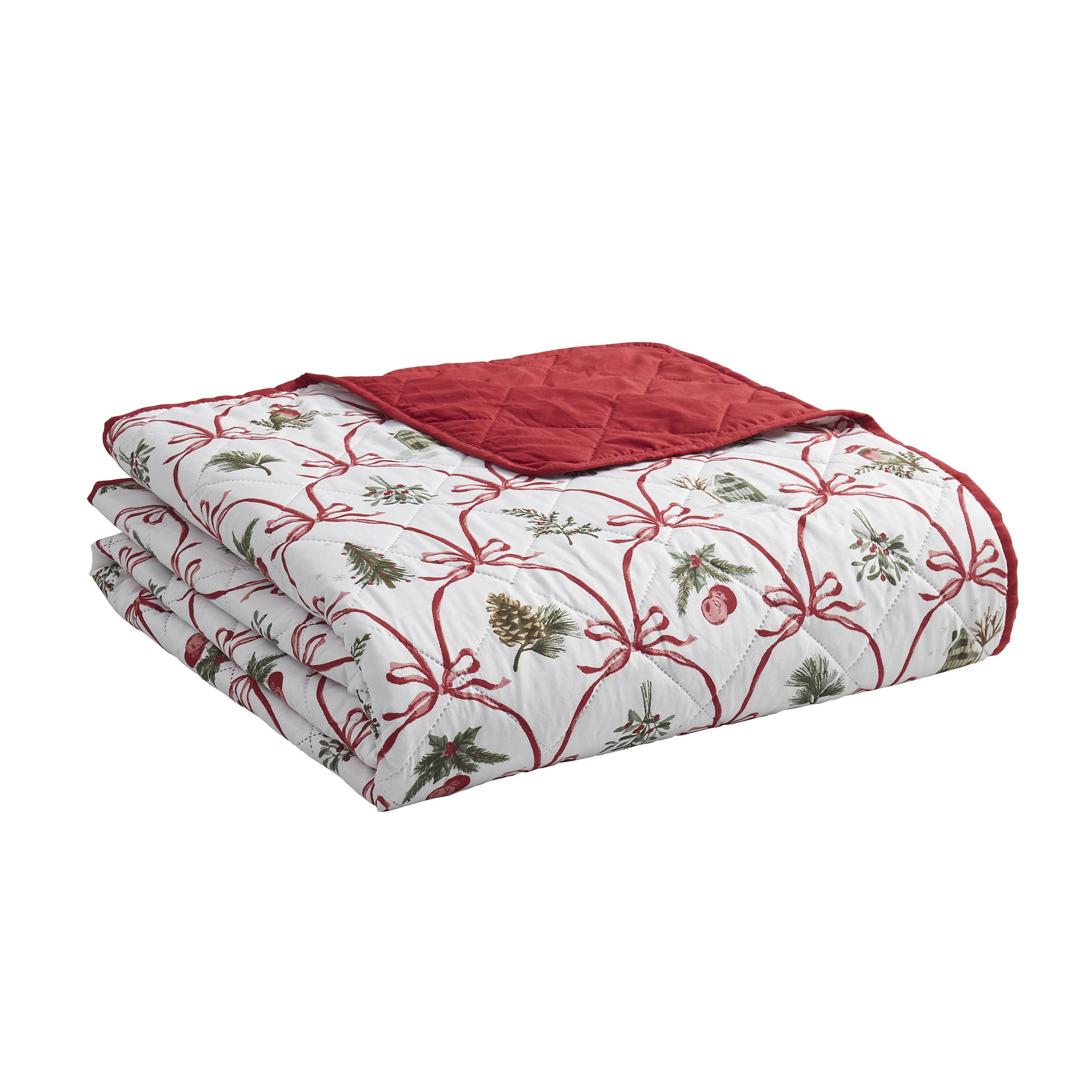 VCNY Home Multi Christmas Bow 3-Piece Adult Microfiber Quilt Set, Full/Queen