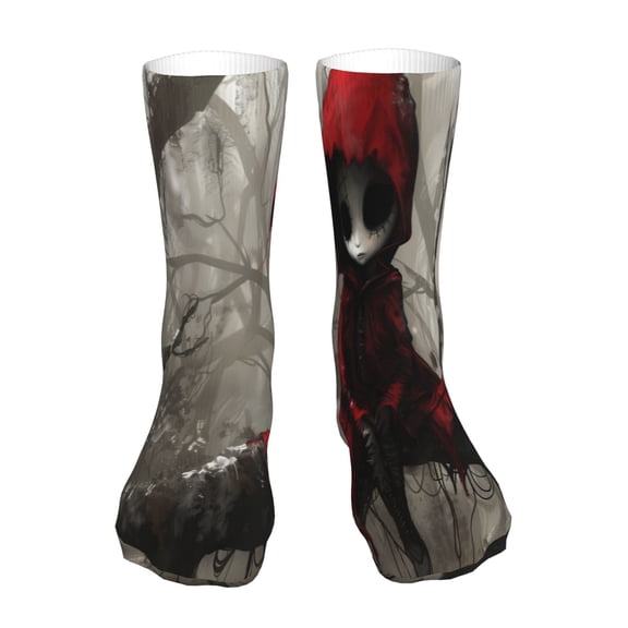 Salouo Dark Red Hooded Girl Pattern Fun Novelty Crew Socks,Casual Athletic Socks Neutral Socks