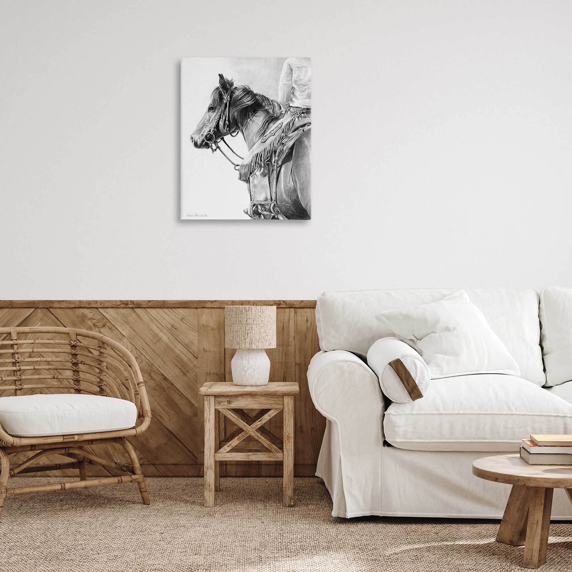 Stupell Industries Detailed Stallion & Cowboy Animals & Insects Drawing Gallery Wrapped Canvas Art Print Wall Art, 24 x 30
