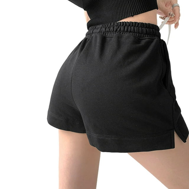 kurtrusly Shorts Jupes Robes Décontractées Unies à Cordon Mini Ligne A Mode Taille Haute Été Style Coréen pour Sport Noir TG
