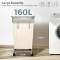 thumbnail image 4 of Laundry Hamper with Wheels, 160L Rolling Laundry Sorter Cart with Heavy Duty Steel Frame, Large Clothes Hamper with Handles for Bedroom, Bathroom, Laundry Room, Beige and Gray, 4 of 4