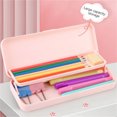 thumbnail image 3 of Estuche de lápices de doble capa con cremallera, compartimentos grandes y pequeños para organizar el material escolar. Bolsa de tela resistente para estudiantes y profesores. Aestivo | Rosa, 3 of 7
