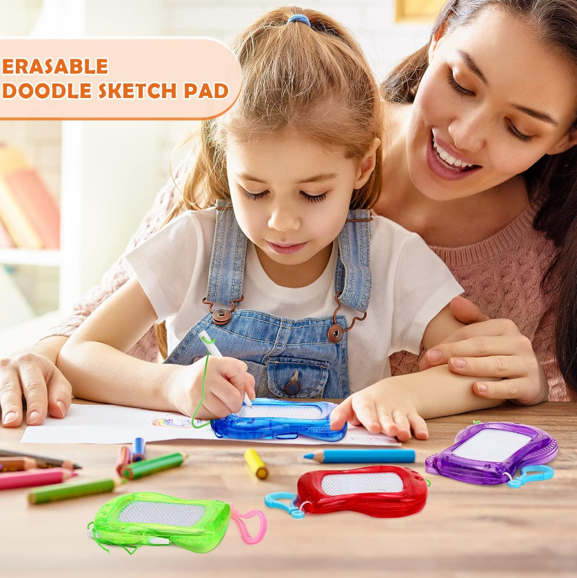RuWeoMaa Mini Magnetic Drawing Boards with Keychain 18pcs - Erasable Doodle & Sketch Pads for Youngsters, Ideal for Backpacks,Party Favors & Goodie Bag Fillers,Assorted Colors, Perfect Gifts for Kids
