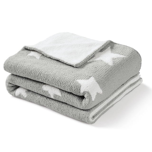 Manta para bebé CREVENT, acogedora, suave y cálida, felpilla, 30 x 40 cm, gris con forma de estrella