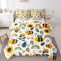 Castle Fairy Kawaii Honeybee Twin Bedding Sets,Cartoon Rainbow Bedding Comforter Set