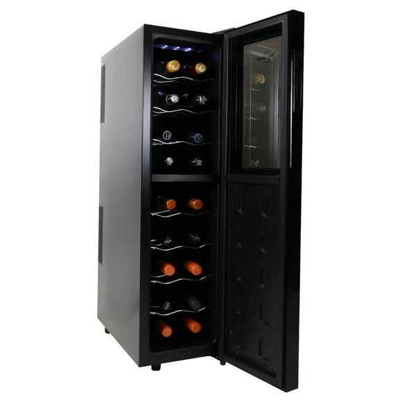 Koolatron 18 Bottle Slim Dual Zone Wine Cooler, 1.9 Cu. ft (53L) Freestanding Refrigerators, Black